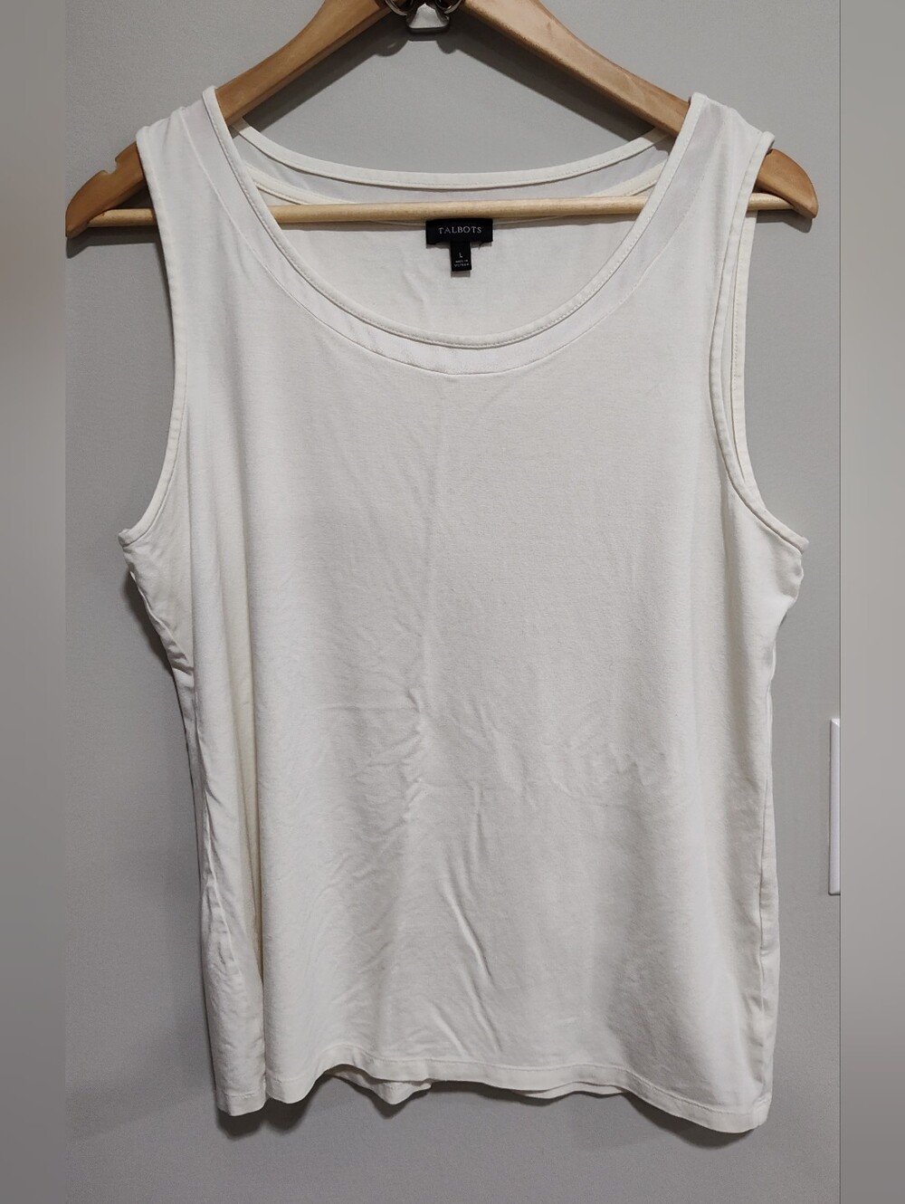Talbots Women's Off White/Cream Knit Tank Top, Scoop Neck Sleeveless, Size L